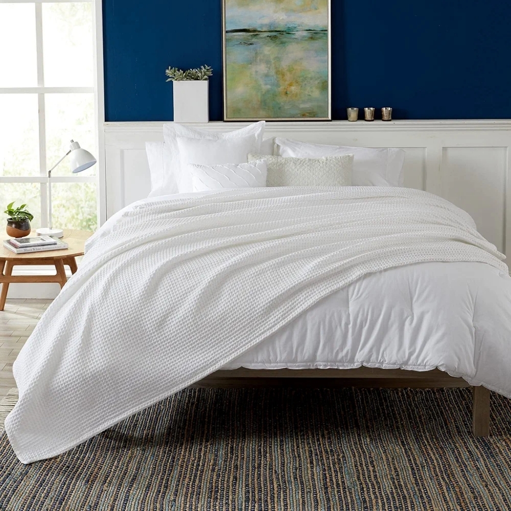 Market & Place 100% Cotton Waffle Weave Bed Blanket Soft, Breathable, KING